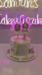 twin girls birthday cake fairy garden theme pestle color scheme