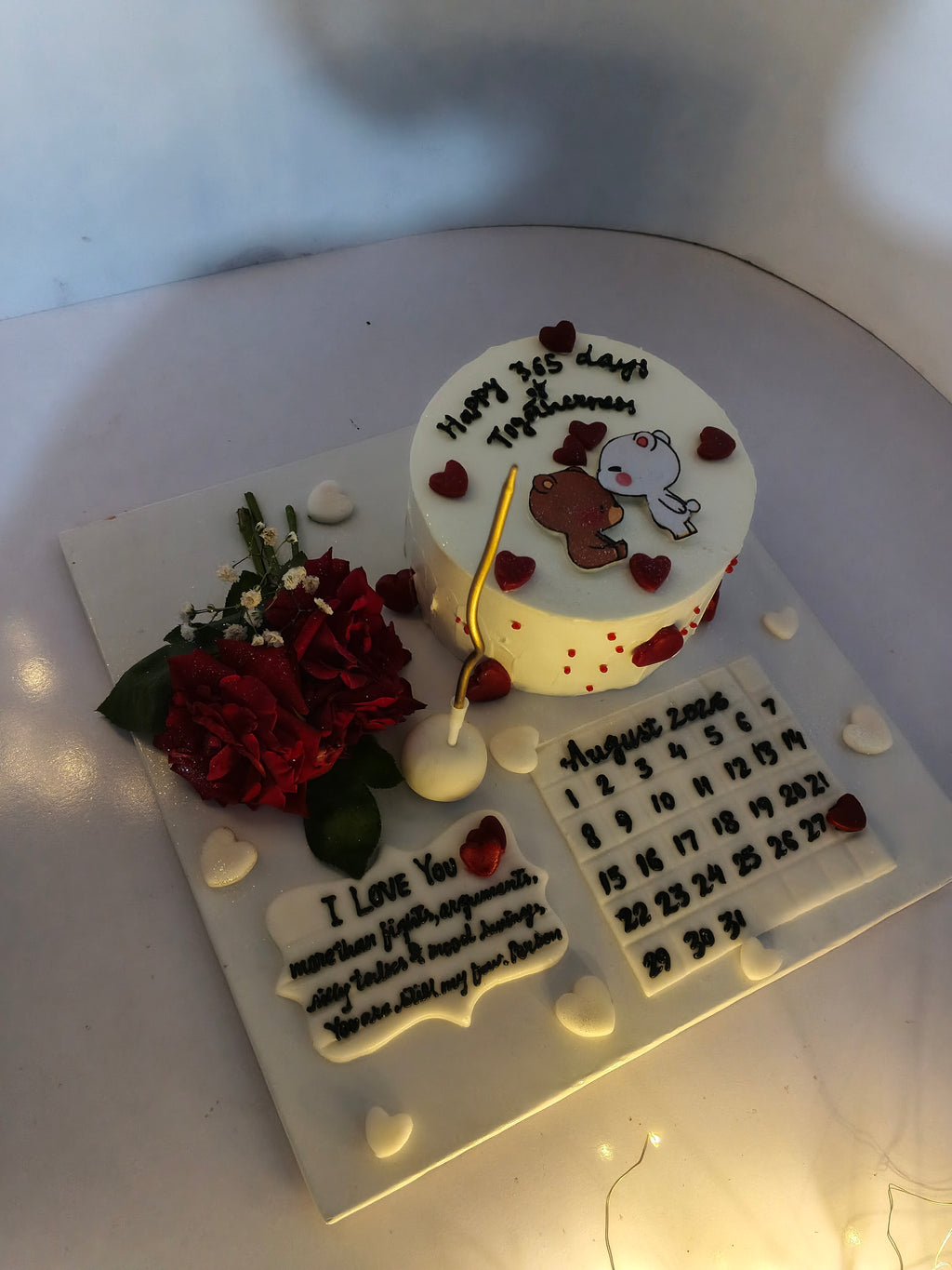 anniversary cake and voard decore